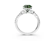 Leaf Motif Engagement Ring Setting for Fancy Green Round Cut Center with Pave Band and Prong Head in White Gold