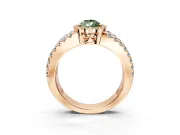 Halo Engagement Ring Setting for Fancy Green Pear-Shaped Center with Wide-Open Pave Split Shank and Prong Head in Rose Gold