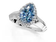 Halo Engagement Ring Setting for Fancy Blue Pear-Shaped Center with Knife Ridge Cathedral Band and Prong Head in Sterling Silver