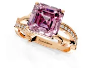 Solitaire Engagement Ring Setting for Fancy Pink Asscher Cut Center with Pave and Plain Crossover Band and Prong Head in Rose Gold