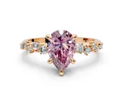 Solitaire Engagement Ring Setting for Fancy Pink Pear-Shaped Center with Trailing Leaf Accent Band and Prong Head in Rose Gold