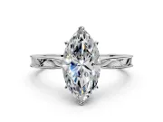 Solitaire Engagement Ring Setting for Marquise Center with Engraved Milgrain Band and Prong Head in Platinum