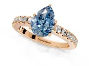 Solitaire Engagement Ring Setting for Fancy Blue Pear-Shaped Center with Single Row Accent Band and Prong Head in Rose Gold