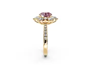 Floral Halo Engagement Ring Setting for Fancy Pink Round Cut Center with Pave Accents and Prong Head in Yellow Gold
