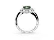 Small-Accent Cluster Halo Engagement Ring Setting for Fancy Green Princess Cut Center with Plain Band and Prong Head in Platinum