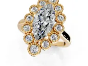 Cluster Halo Engagement Ring Setting for Marquise Center with Milgrain Bezel Accents and Prong Head in Yellow Gold