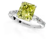 Baguette Engagement Ring Setting for Fancy Yellow Radiant Cut Center with Alternating Bar-Set Band and Prong Head in White Gold