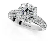 Solitaire Engagement Ring Setting for Round Cut Center with Multi-Row Pave Accents and Basket Head in Platinum