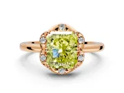 Floral Frame Engagement Ring Setting for Fancy Yellow Radiant Cut Center with Accent Clusters and Prong Head in Rose Gold