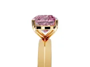 Solitaire Engagement Ring Setting for Fancy Pink Cushion Cut Center with Wide Knife Ridge Band and Prong Head in Yellow Gold