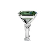 Solitaire Engagement Ring Setting for Fancy Green Emerald Cut Center with Bezel Station Band and Prong Head in Platinum