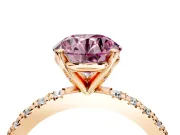 Solitaire Engagement Ring Setting for Fancy Pink Round Cut Center with Fine Pave Band and Claw Prong Head in Rose Gold