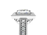 Milgrain Halo Engagement Ring Setting for Princess Cut Center with Pave Band and Prong Head in Platinum