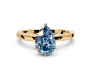 Solitaire Engagement Ring Setting for Fancy Blue Pear-Shaped Center with Plain Band and Tulip Prong Head in Yellow Gold