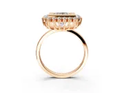 Halo Engagement Ring Setting for Princess Cut Center with Milgrain Bezel Rim, Plain Band and Prong Head in Rose Gold