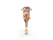 Milgrain Halo Engagement Ring Setting for Fancy Pink Round Cut Center with Shoulder Bezels and Prong Head in Rose Gold