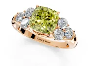 Cluster Engagement Ring Setting for Fancy Yellow Cushion Cut Center with Round Cut Accent Frame and Prong Head in Rose Gold