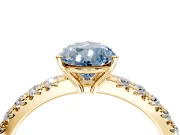 Solitaire Engagement Ring Setting for Fancy Blue Pear-Shaped Center with Large Accent Band and Prong Head in Yellow Gold