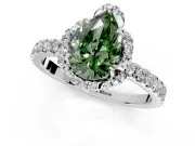 Halo Engagement Ring Setting for Fancy Green Pear-Shaped Center with Openwork Halo, Pave Band and Prong Head in Platinum