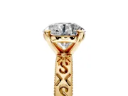Solitaire Engagement Ring Setting for Round Cut Center with Scrollwork Band and Prong Head in Yellow Gold