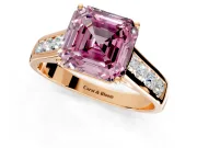 Solitaire Engagement Ring Setting for Fancy Pink Asscher Cut Center with Round Cut Channel Band and Prong Head in Rose Gold