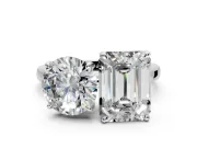 Round Cut and Emerald Cut Lab-Grown Diamond Toi et Moi Engagement Ring with Prong-Set Stones in Sterling Silver