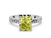 Solitaire Engagement Ring Setting for Fancy Yellow Radiant Cut Center with Milgrain X Pattern Band and Prong Head in Sterling Silver