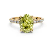 Solitaire Engagement Ring Setting for Fancy Yellow Oval Center with Fine Pave Narrow Band and Prong Head in Yellow Gold