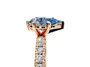 Solitaire Engagement Ring Setting for Fancy Blue Pear-Shaped Center with Shared-Prong Accents and Prong Head in Rose Gold
