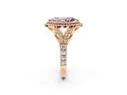 Double Halo Engagement Ring Setting for Fancy Pink Marquise Center with Narrow Pave Split Shank and Prong Head in Rose Gold