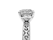 Solitaire Engagement Ring Setting for Cushion Cut Center with Scrollwork Band and Prong Head in Platinum
