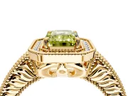 Milgrain Halo Engagement Ring Setting for Fancy Yellow Emerald Cut Center with Pave Band and Prong Head in Yellow Gold