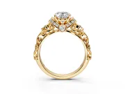 Solitaire Engagement Ring Setting for Oval Center with Filigree Band and Prong Head in Yellow Gold