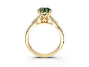 Solitaire Engagement Ring Setting for Fancy Green Round Cut Center with Pave Rail Split Shank and Prong Head in Yellow Gold