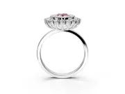 Halo Engagement Ring Setting for Fancy Pink Oval Center with Milgrain Bezel Rim, Plain Band and Prong Head in Platinum