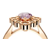 Cluster Halo Engagement Ring Setting for Fancy Pink Pear-Shaped Center with Milgrain Bezel Accents and Prong Head in Rose Gold