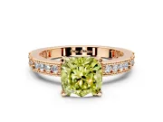 Solitaire Engagement Ring Setting for Fancy Yellow Cushion Cut Center with Milgrain-Edged Pave Band and Prong Head in Rose Gold