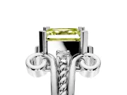 Solitaire Engagement Ring Setting for Fancy Yellow Asscher Cut Center with Twisted Band and Scroll Prong Head in Platinum