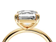 Low-Set Solitaire Engagement Ring Setting for Asscher Cut Center with Thin Plain Band and Prong Head in Yellow Gold