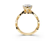 Solitaire Engagement Ring Setting for Princess Cut Center with Accented Twist Band and Leaf Prong Head in Yellow Gold