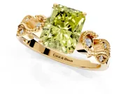 Leaf Engagement Ring Setting for Fancy Yellow Radiant Cut Center with Milgrain Accent Band and Prong Head in Yellow Gold