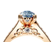 Solitaire Engagement Ring Setting for Fancy Blue Pear-Shaped Center with Channel Band and Double Claw Prong Head in Rose Gold