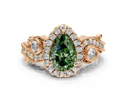 Milgrain Halo Engagement Ring Setting for Fancy Green Pear-Shaped Center with Shoulder Bezels and Prong Head in Rose Gold