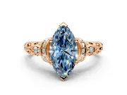Solitaire Engagement Ring Setting for Fancy Blue Marquise Center with Filigree Band and Prong Head in Rose Gold