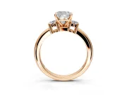 3 Stone Engagement Ring Setting for Cushion Cut Center with Wide Plain Band and Prong Head in Rose Gold