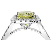 Halo Engagement Ring Setting for Fancy Yellow Princess Cut Center with Raised Halo, Pave Band and Prong Head in White Gold