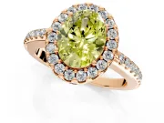 Pave Halo Engagement Ring Setting for Fancy Yellow Oval Center with Single Row Pave Band and Prong Head in Rose Gold