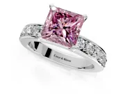 Solitaire Engagement Ring Setting for Fancy Pink Princess Cut Center with Channel-Set Accents and Prong Head in White Gold