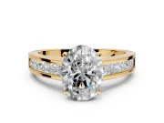Solitaire Engagement Ring Setting for Oval Center with Princess Cut Channel Band and Prong Head in Yellow Gold
