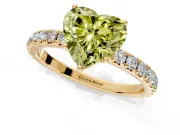 Solitaire Engagement Ring Setting for Fancy Yellow Heart-Shaped Center with Large Accent Band and Prong Head in Yellow Gold